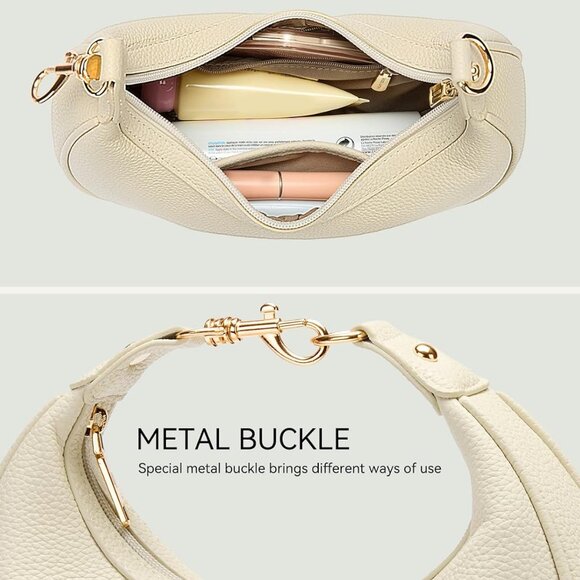 Chic Beige Crossbody Purse: Compact Crescent Handbag with Removable Strap - Picture 5 of 7